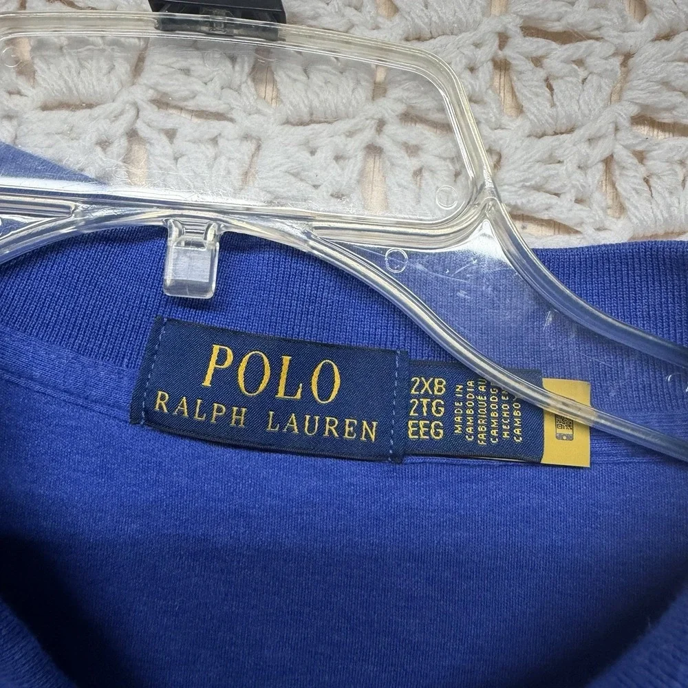 Polo Ralph Lauren Shirt Mens 2X Big Blue Adult Cotton Short Sleeve Pony Rugby